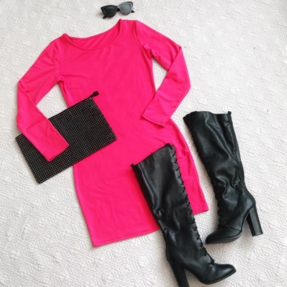 Pink Long Sleeve Bodycon Dress